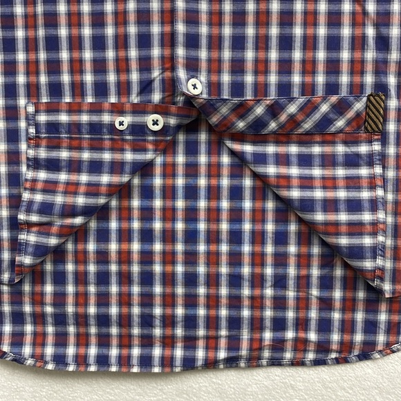 Billy Reid John Standard Cut Plaid Long Sleeve Button Shirt (Blue/White/Orange) - Picture 12 of 16